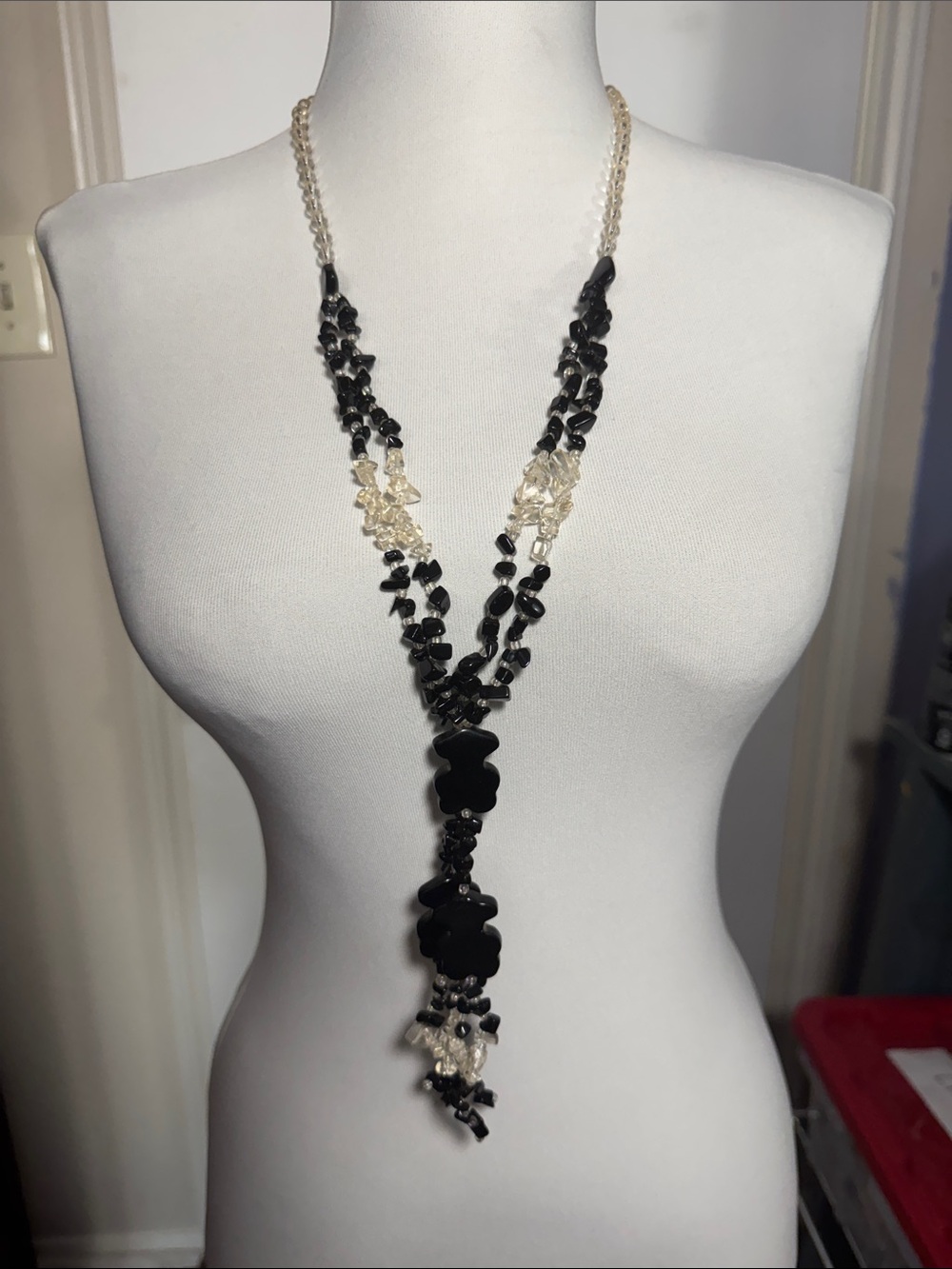 Black and Clear Beaded Y-Necklace
